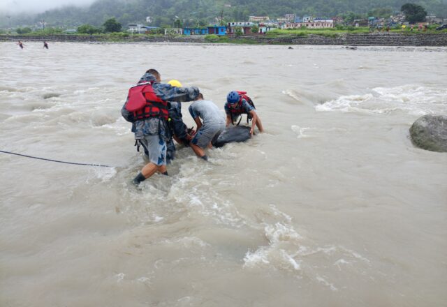 बुढीगंगा नदिको बिचमा फसेको गाईको सशस्त्र प्रहरीद्वारा उद्दार
